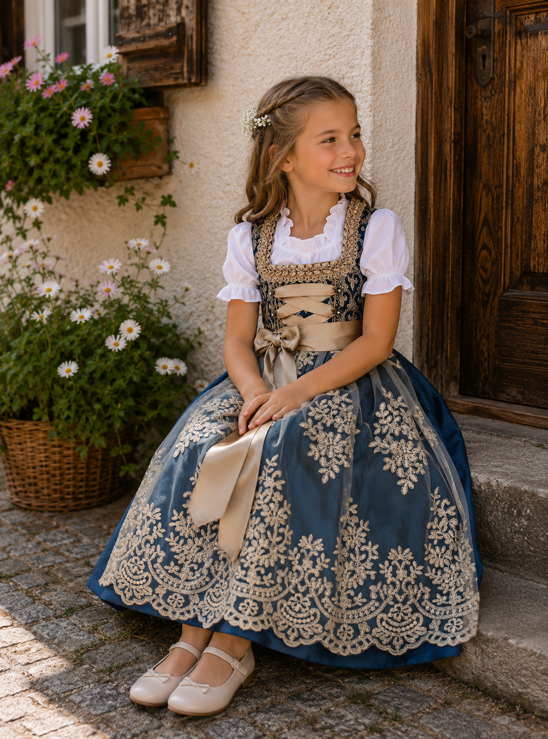 Kinderdirndl Johanna in Blau  - ALM-K910