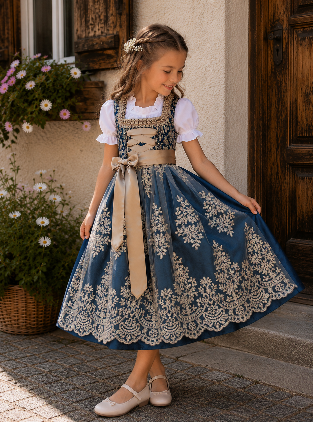 Kinderdirndl Johanna in Blau  - ALM-K910