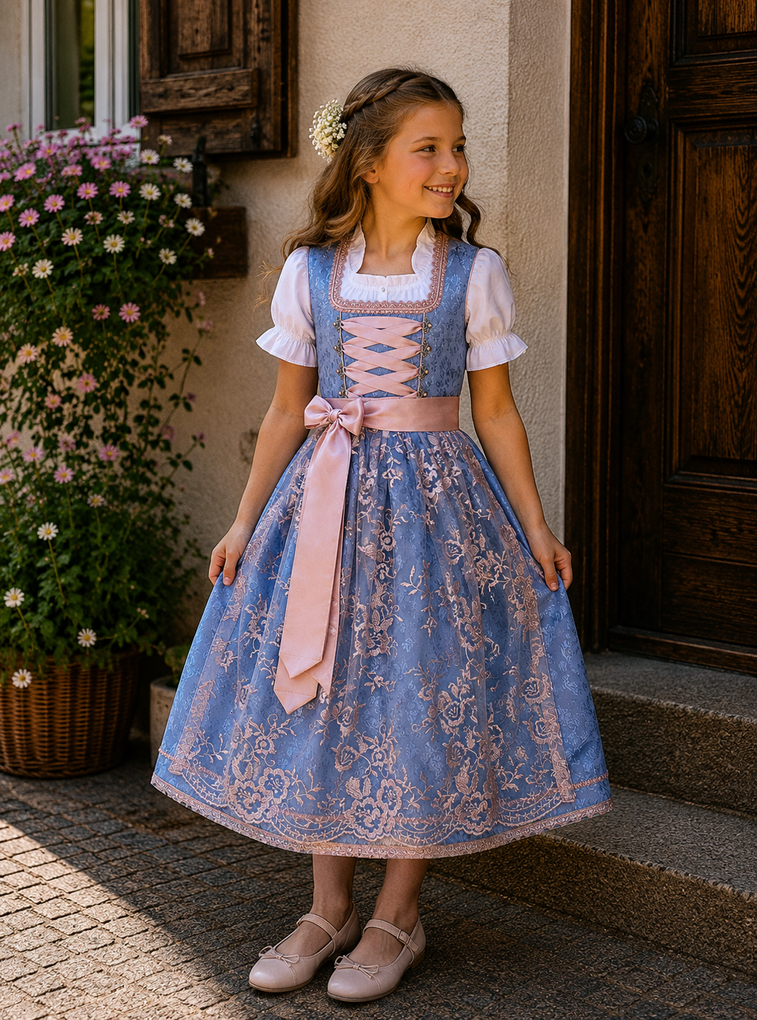 Kinderdirndl Elaine in Blau - ALM-K1046