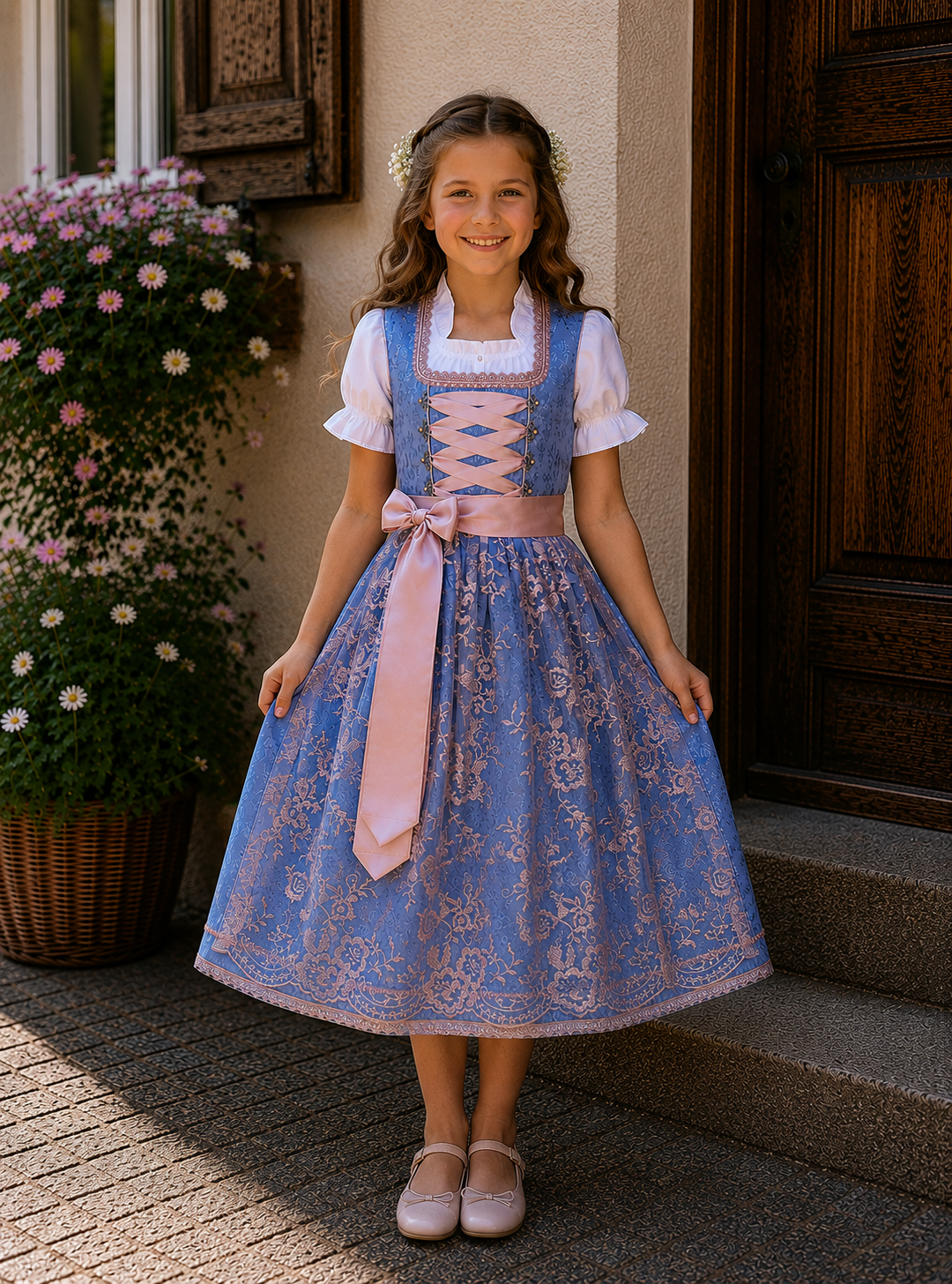 Kinderdirndl Elaine in Blau - ALM-K1046