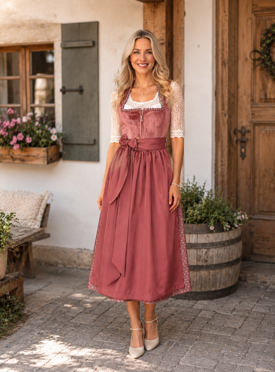 Langes Dirndl Morgane in altrosa - ALM1075