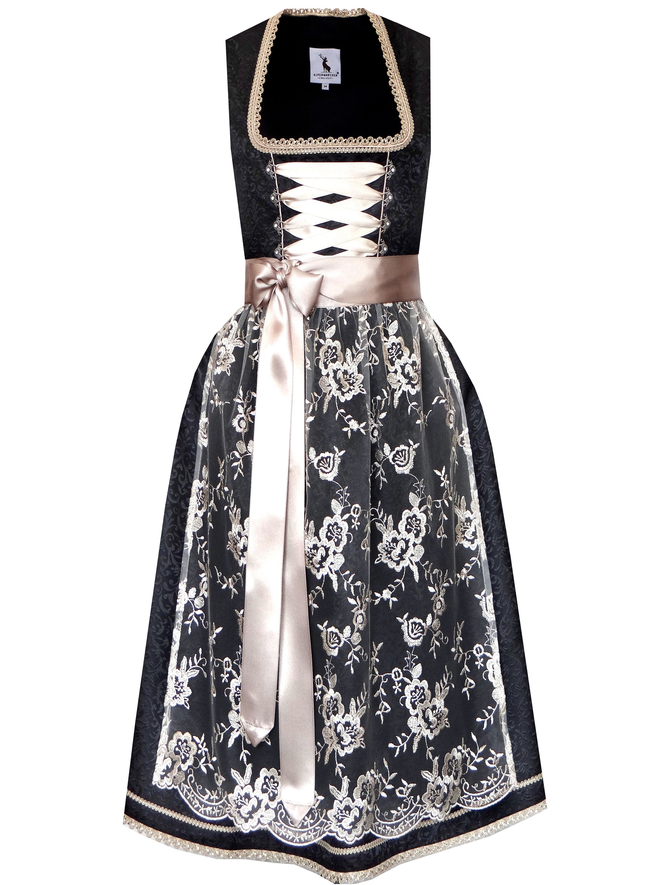 Langes Dirndl Larissa in schwarz und creme - ALM662L